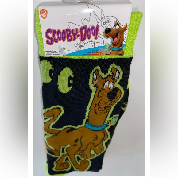 Scooby Doo Crew Socks 1 Pair Men's 6-12 Black Green w Scoob & Eyes Where Are You - Picture 10 of 10